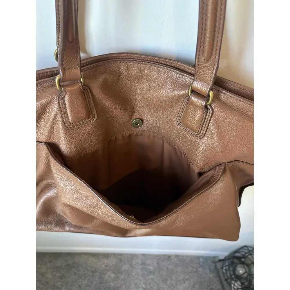 Fossil Kingston Line Pebbled Brown Leather Tote